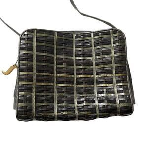 Sharif Woven Leather Crossbody Bag Olive Green Vintage 1990s EUC